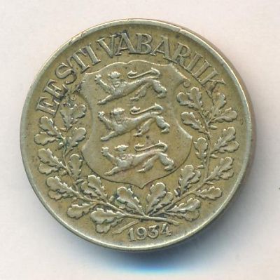 Эстония 1 крона, 1934 (1 крона. Эстония. 1934)