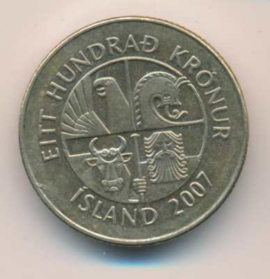 Исландия 100 крон, 2007 (100 крон. Исландия 2007)