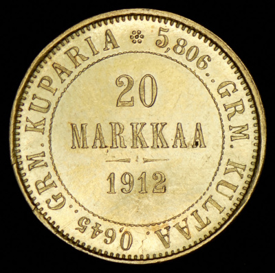 20 марок 1912 г. S. Для Финляндии (Николай II) (20 марок 1912 (Финляндия) S)