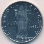 Ватикан 100 лир, 1963 (100 лир. Ватикан. 1963)