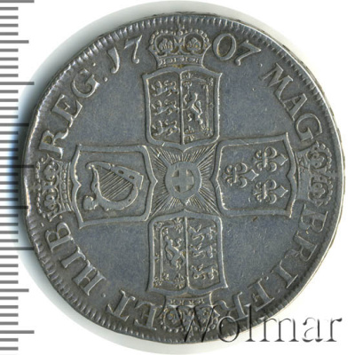 Англия 1 крона, 1707 (1 крона. Великобритания 1707г. Ag.)