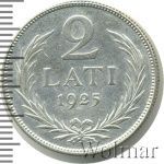 Латвия 2 лата, 1925 (2 лата. Латвия 1925г. Ag.)