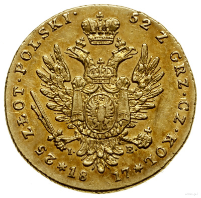 25 злотых 1817 г. IB. Для Польши (Александр I). (25 Zlotys, 1817 IB, Варшава.)