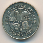 Исландия 100 крон, 2007 (100 крон. Исландия. 2007)