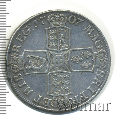 Англия 1 крона, 1707 (1 крона. Великобритания 1707г. Ag.)