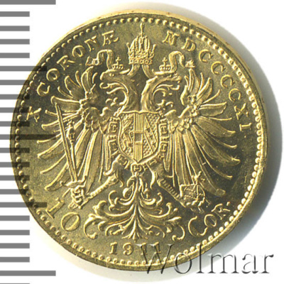 Венгрия 10 крон, 1911 (10 крон. Австро-Венгрия 1911г. Au 3,4.)