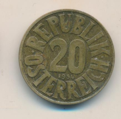 Австрия 20 грошей, 1954 (20 грошей. Австрия 1954)