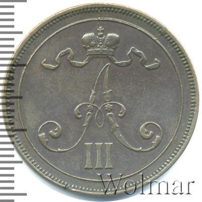 10 пенни 1890 г. Для Финляндии (Александр III). Медь (10 пенни. Финляндия 1890г. Cu.)