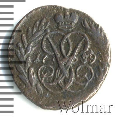Полушка 1759 г. Елизавета I. (Полушка 1759г. Cu. RR, Петров - 3 рубля, Ильин - 1 рубль.)
