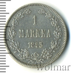 1 марка 1893 г. L. Для Финляндии (Александр III). (1 марка. Финляндия 1893г. L. Ag.)