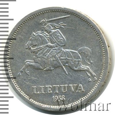 Литва 5 лит, 1936 (5 литов. Литва 1936г. Ag.)