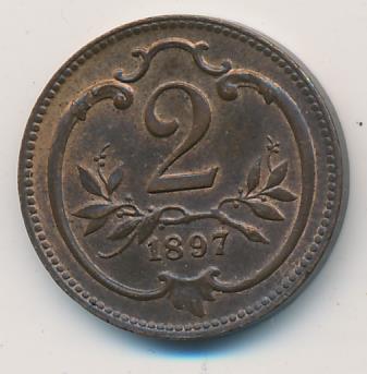 Австрия 2 геллера, 1897 (2 геллера. Австрия 1897)