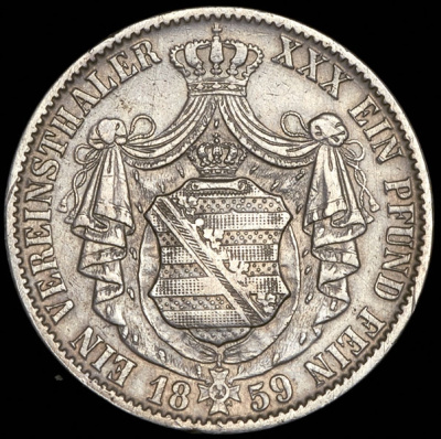 Саксония 1 союзный талер, 1859 (Талер 1859 (Саксония) F)