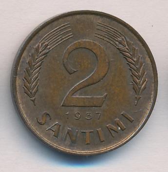 Латвия 2 сантима, 1937 (2 сантима Латвия 1937)