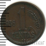 Литва 1 цент, 1936 (1 цент. Литва 1936г. Br.)