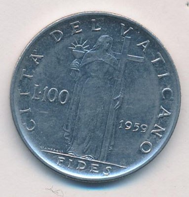 Ватикан 100 лир, 1959 (100 лир Ватикан. 1959)