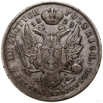 10 злотых 1825 г. IB. Для Польши (Александр I). (10 Zlotys, 1825, Варшава.)