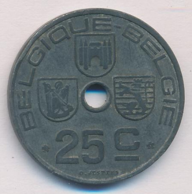Бельгия 25 сантимов, 1942 (25 сантимов Бельгия 1942)