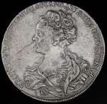 1 рубль 1726 г. Екатерина I. Красный тип, портрет влево. Новодел. Шнуровидный гурт с наклоном насечк (Рубль 1726)