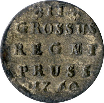 2 гроша 1760 г. Для Пруссии (Елизавета I). Хвост орла тупой (2 гроша (Петров-10р, Ильин-5р.) 1760)