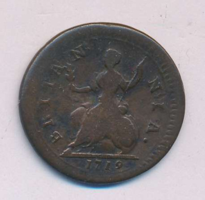 Великобритания 1 фартинг, 1719 (Фартинг Великобритания 1719)