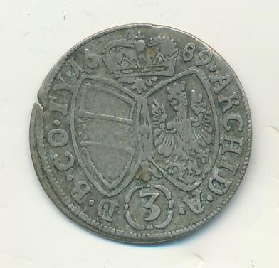 Австрия 3 крейцера, 1689 (3 крейцера. Австрия 1689)