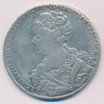1 рубль 1726 г. Екатерина I. Красный тип, портрет влево. Хвост орла широкий. 9 перьев в крыле орла.  (Рубль 1726)