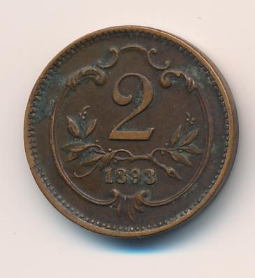 Австрия 2 геллера, 1893 (2 геллера. Австрия 1893)