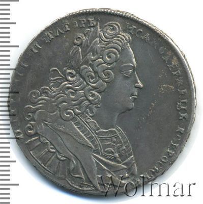 1 рубль 1728 г. Петр II. Портрет разделяет надпись. Красный тип (1 рубль 1728г. Ag. Петров - 3 рубля.)