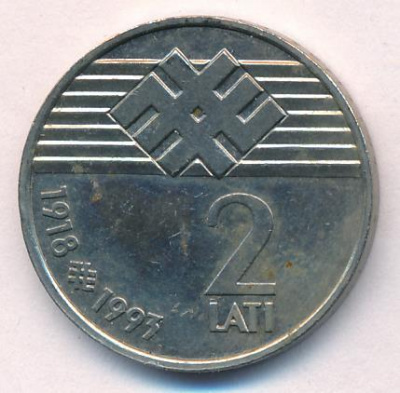Латвия 2 лата, 1993 (2 лата Латвия. 1993)