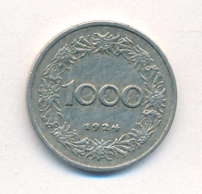 Австрия 1000 крон, 1924 (1000 крон Австрия. 1924)