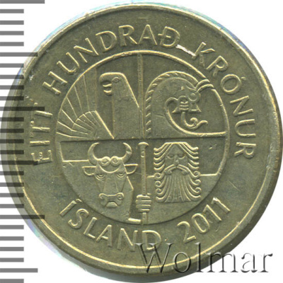 Исландия 100 крон, 2011 (100 крон. Исландия 2011г. Lt.)