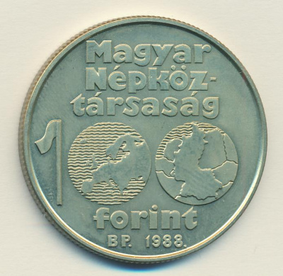 Венгрия 100 форинтов, 1988 (100 форинтов. Венгрия. Чемпионат Европы по футболу. 1988)