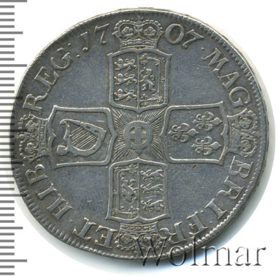 Англия 1 крона, 1707 (1 крона. Великобритания 1707г. Ag.)