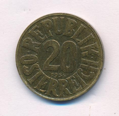 Австрия 20 грошей, 1954 (20 грошей. Австрия 1954)