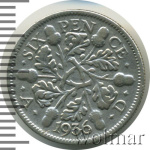 Великобритания 6 пенсов, 1936 (6 пенсов. Великобритания 1936г. Ag.)