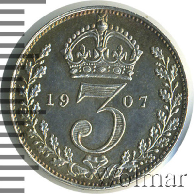 Великобритания 3 пенса, 1907 (3 пенса. Великобритания 1907г. Ag.)