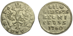 2 гроша 1760 г. Для Пруссии (Елизавета I). Хвост орла тупой (2 гроша 1760 года. Для Пруссии. R1. AU)