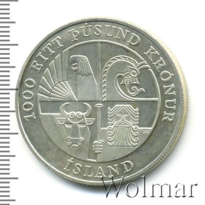 Исландия 1000 крон, 2000 (1 000 крон. Исландия 2000г. Ag.)