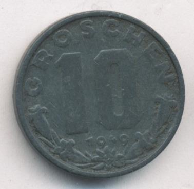 Австрия 10 грошей, 1949 (10 грошей. Австрия 1949)