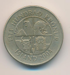 Исландия 100 крон, 2004 (100 крон. Исландия. 2004)