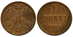 1 пенни 1883 г. Для Финляндии (Александр III). (1 пенни 1883 года. аUNC, Патина)