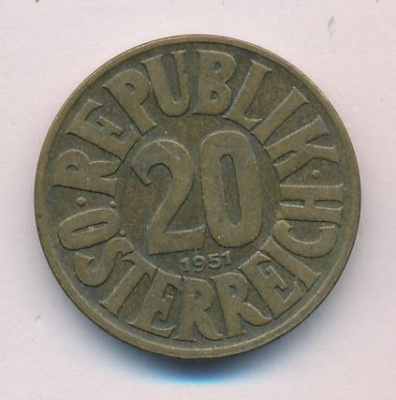 Австрия 20 грошей, 1951 (20грошей Австрия 1951)