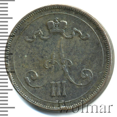 10 пенни 1890 г. Для Финляндии (Александр III). Медь (10 пенни. Финляндия 1890г. Cu. R)