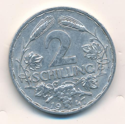 Австрия 2 шиллинга, 1947 (2 шиллинга. Австрия 1947)