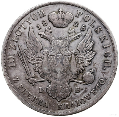 10 злотых 1825 г. IB. Для Польши (Александр I). (10 Zlotys 1825 I.B., Варшава.)