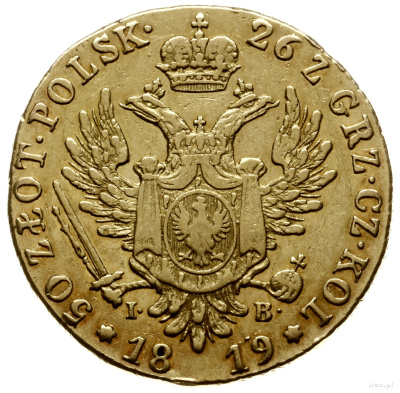 50 злотых 1819 г. IB. Для Польши (Александр I). Большая голова (50 Zlotys 1819, Варшава.)