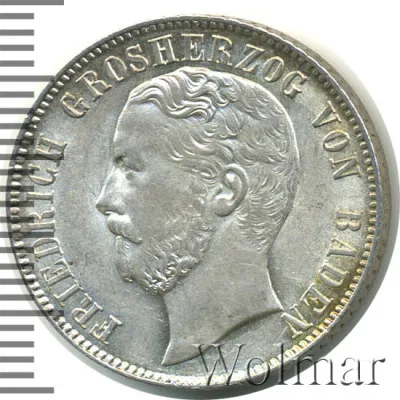 Бавария ½ гульдена, 1869 (1/2 гульдена. Германия. Баден 1869г. Cu.)