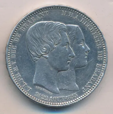 Бельгия 5 франков, 1853 (5 франков. Бельгия. Свадьба герцога Брабантского 1853)