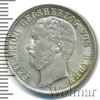 Бавария ½ гульдена, 1869 (1/2 гульдена. Германия. Баден 1869г. Ag.)
